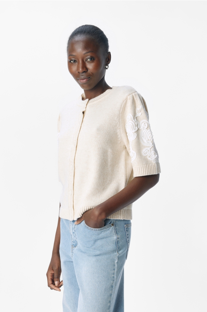 OBJJANE 2/4 RE KNIT CARDIGAN 140 23047229 White sand/Mel. w.